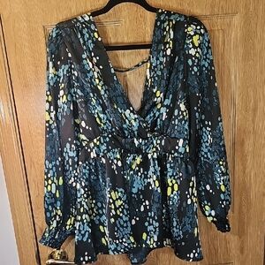 Torrid Black and Blue Patterned Blouse